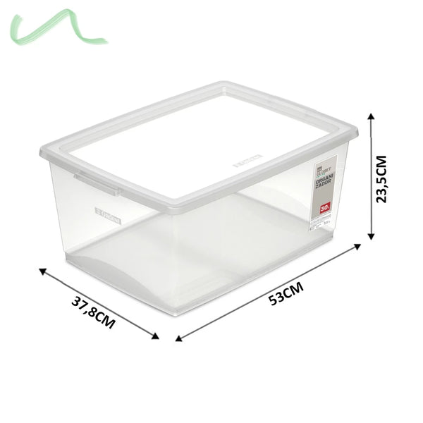 Caixa Organizadora Bel 30L com Tampa – Transparente, Empilhável e Resistente