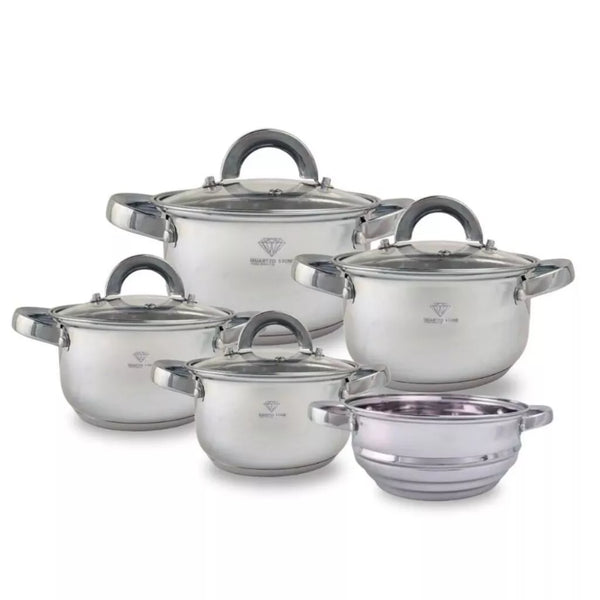 Jogo de Panelas Genebra 19 Peças em Aço Inox com Fundo Triplo 9 Camadas – Compatível com Fogão a Gás e Indução