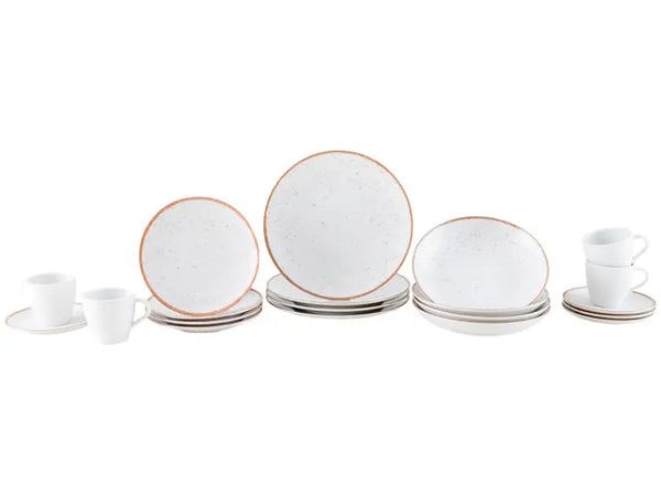 Aparelho de Jantar Tramontina Mare – 20 Peças em Porcelana, Branco e Marrom, Formato Redondo