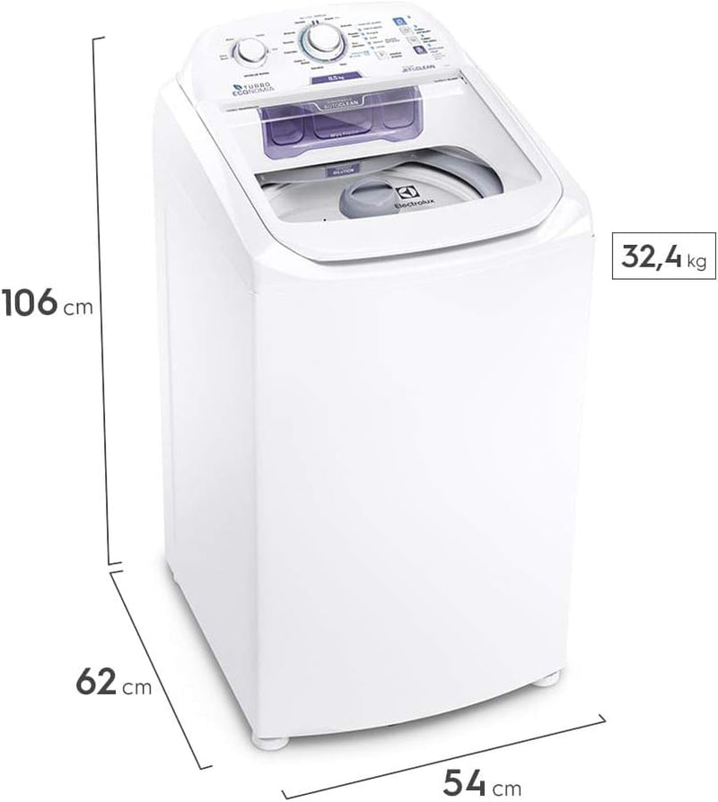 Máquina de Lavar Electrolux 8,5kg Branca Turbo Economia com Jet&Clean e Filtro Fiapos (LAC09) - 220
