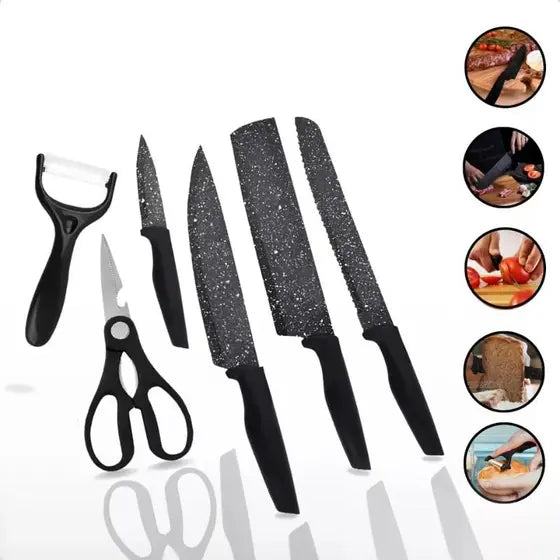 Kit 6 Peças Facas Gourmet Antiaderente Churrasco Cozinha - Kit Jogo De Facas De Churrasco