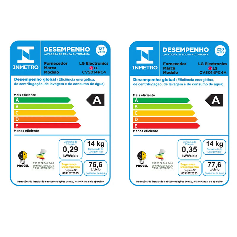 Lava & Seca 14 Kg LG Smart com Inteligência Artificial AIDD™ Inox Look com 13 Programas de Lavagem - CV5014PC4